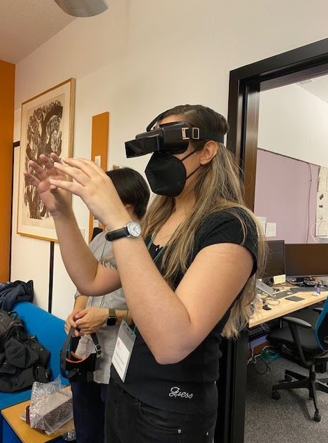 Cassandra wearing prism goggles